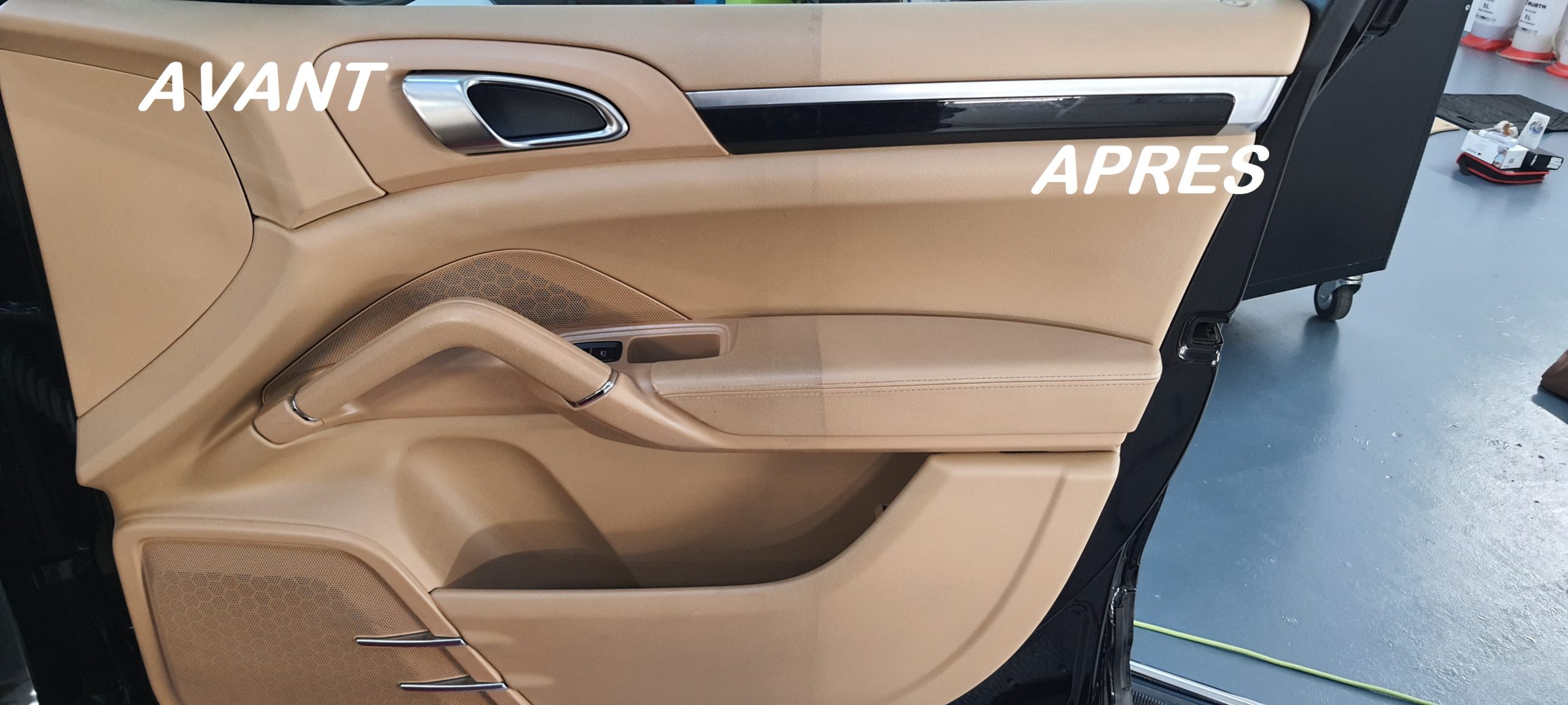 Nettoyage des cuirs avec la gamme de produit COLOURLOCK (50/50, avant et après nettoyage)