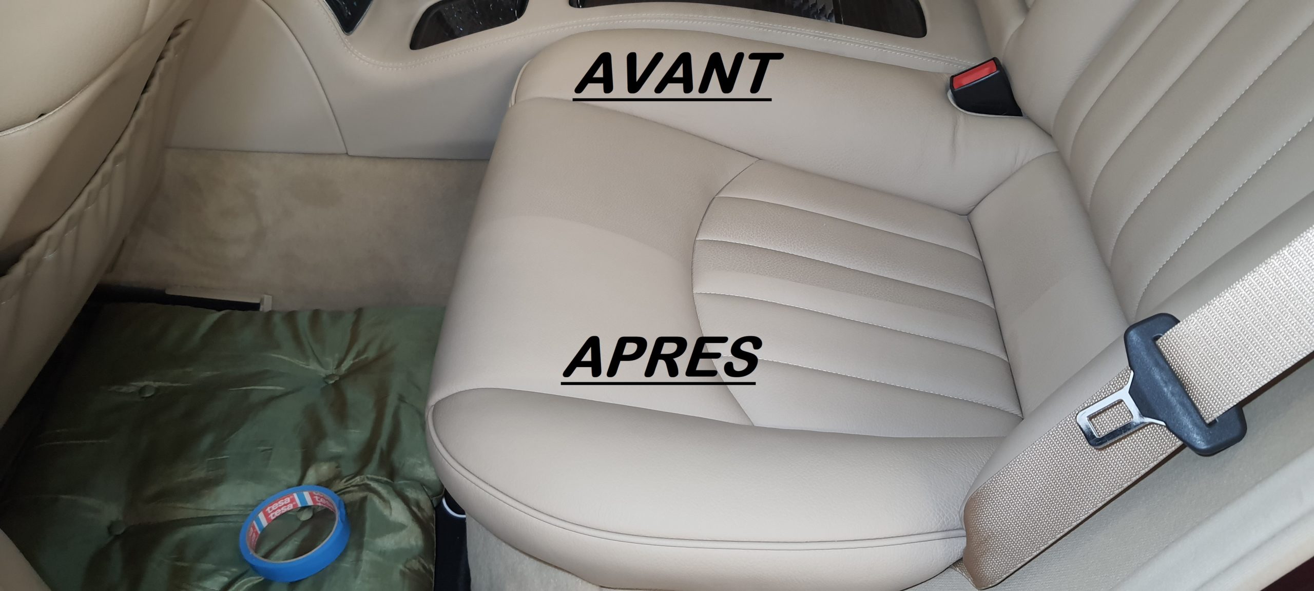 Nettoyage des cuirs avec la gamme de produit COLOURLOCK (50/50, avant et après nettoyage)